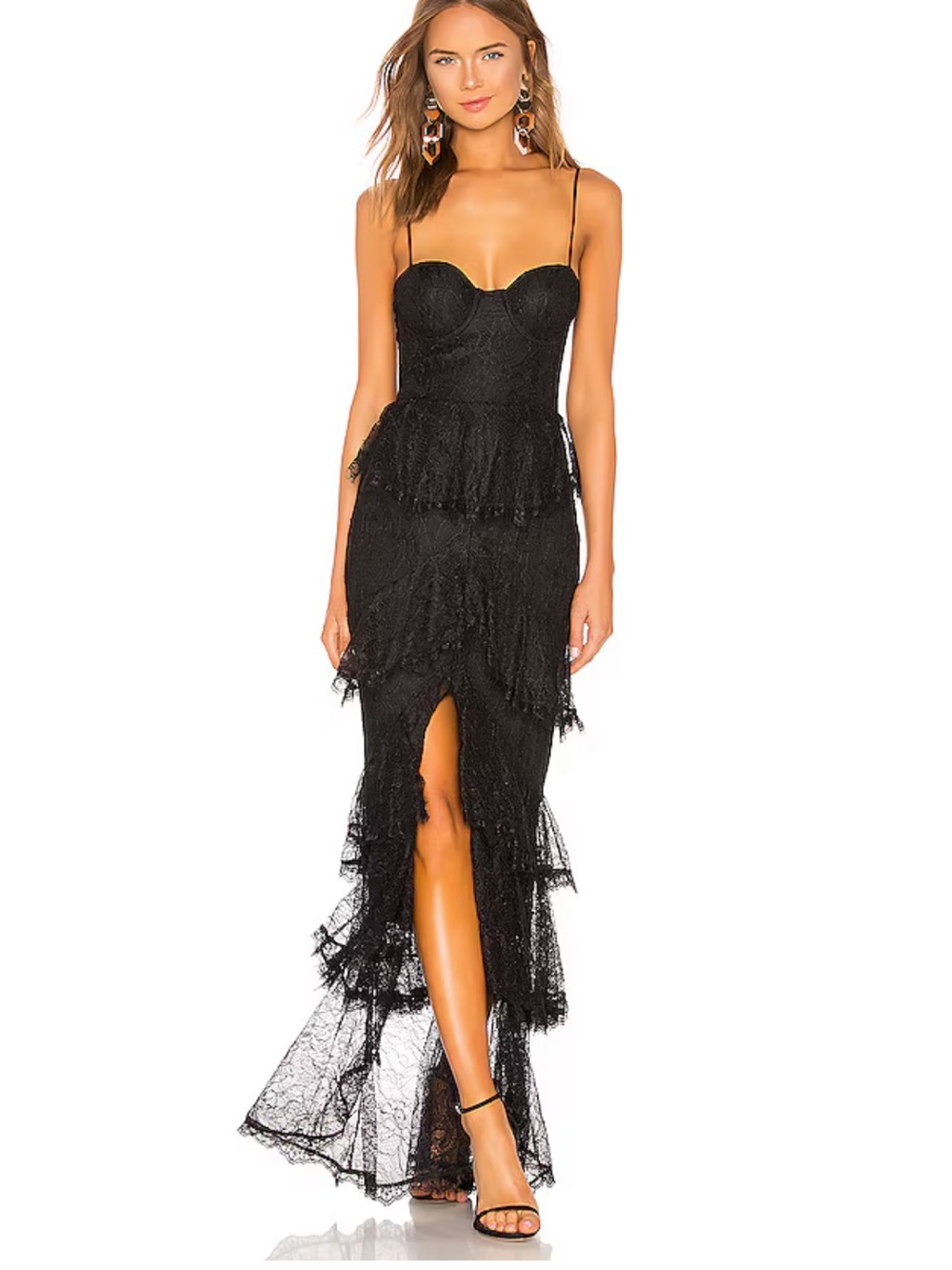 MAJORELLE Black Lace High-Low Ruffle Gown - Picture 1 of 4
